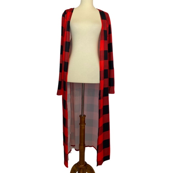 Red & Black Buffalo Plaid Long Sleeve Duster Cardigan - Picture 13 of 16
